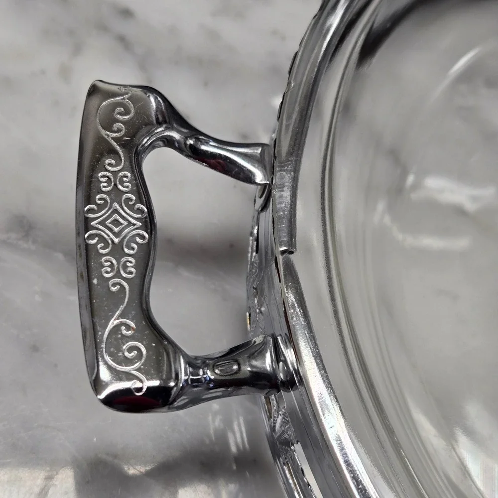 Vintage Fire-King and Pyrex Casserole Set with Silver Plated Filigree Carriers